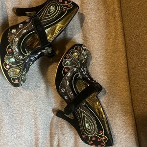 Irregular Choice Jeweled Mary Jane Heels – Black & Gold – Statement Shoes